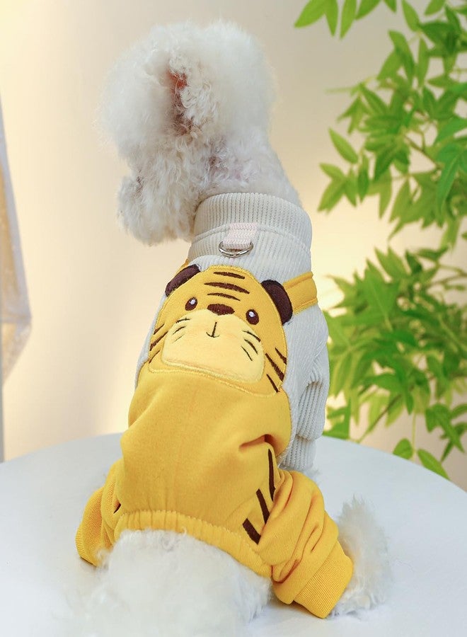 PETANGEL Cute Tiger Bib Dog Pajamas, Winter Romper with Drawstring Buckle for Small Dogs Puppy, Warm Dog Clothes with Leash Ring All-in-One Jumpsuit for Chiuhuahua, Yorkii (Size: S, Chest: 35-40cm) - Image 2